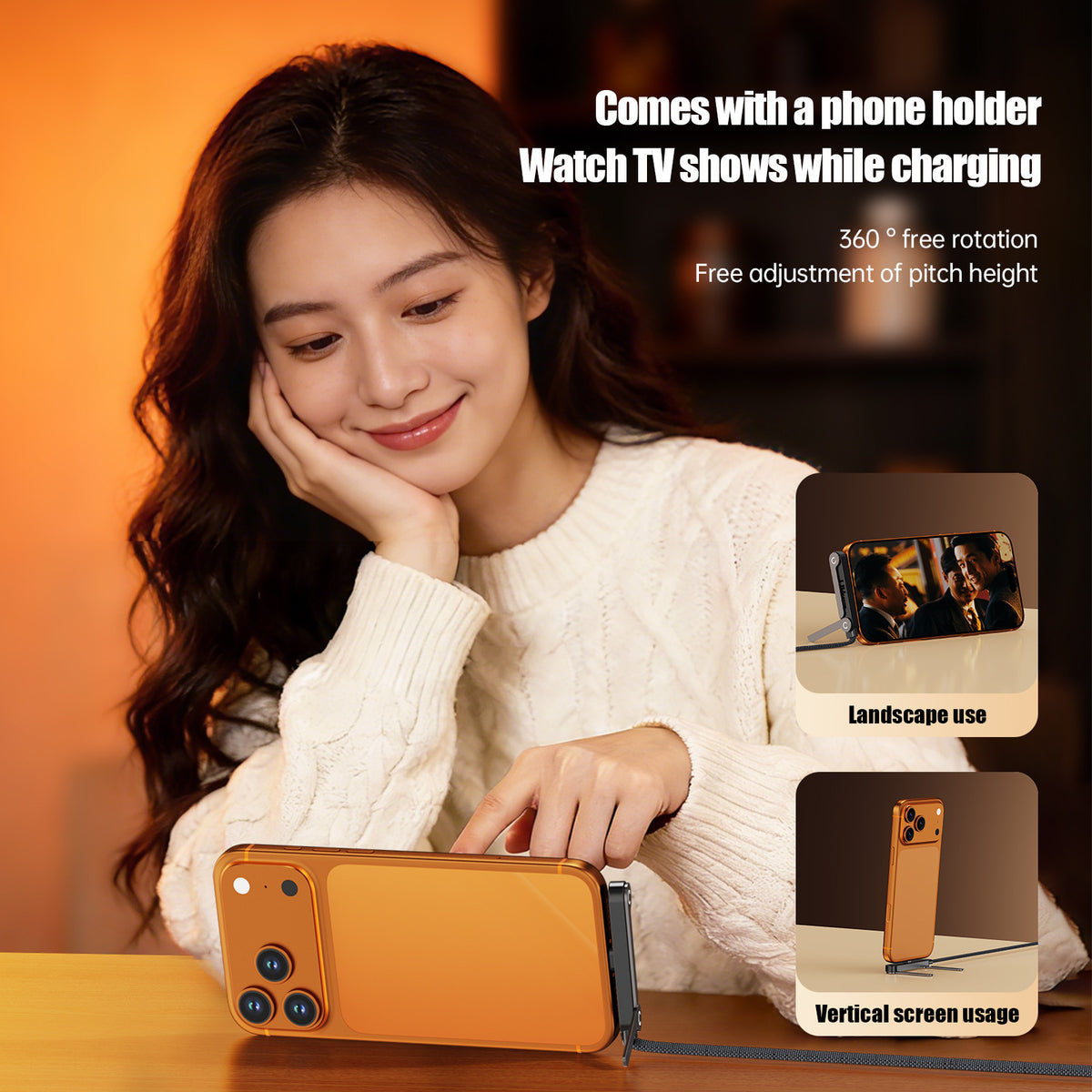 Hot Sale 240W Folding Bracket Weaving Bend Fast Charging Data Cable Type C to Type C 1.5M Zinc Alloy PD Cable with Phone Holder