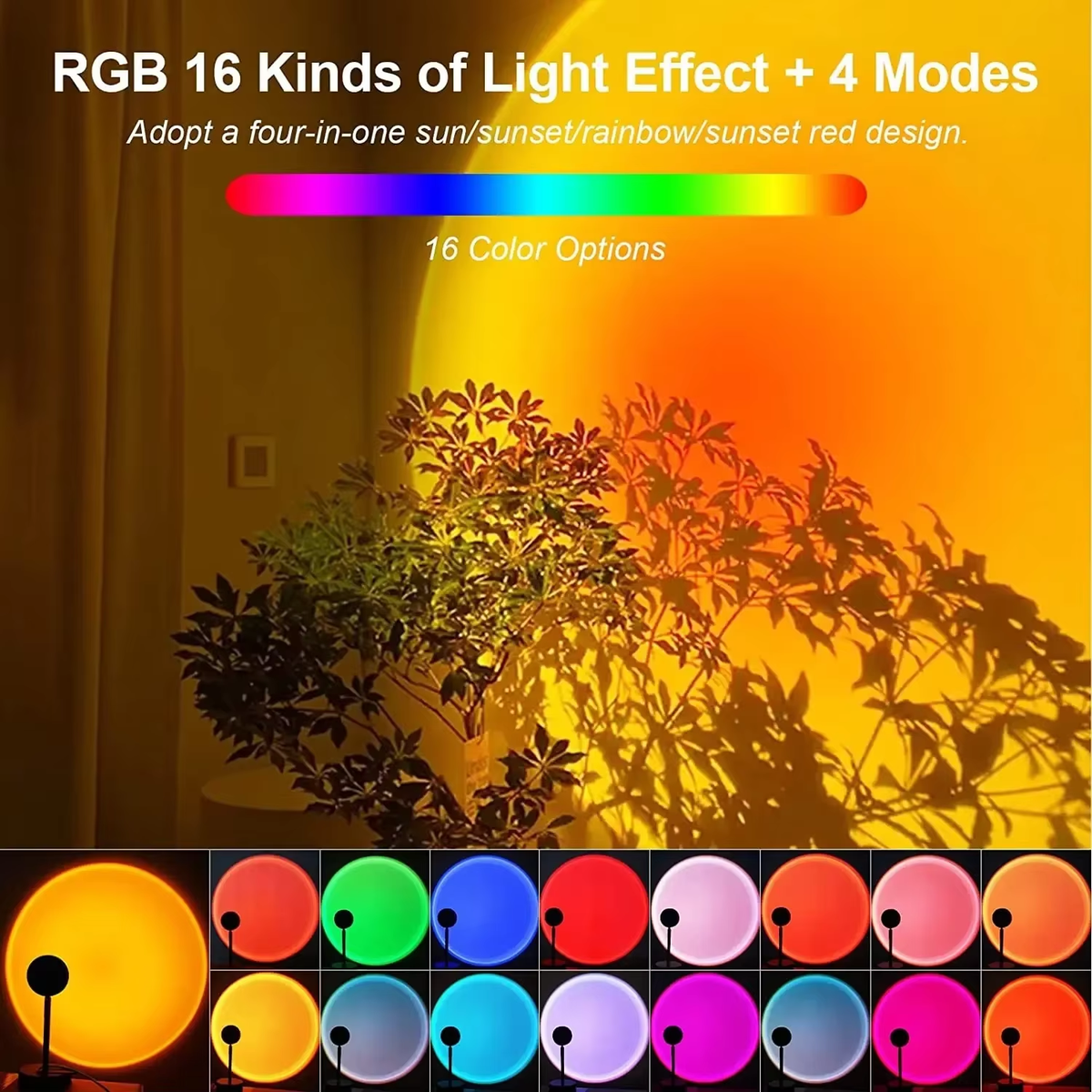 16 Colors Sunset Lamp RGB Floor Projector Light Mood Night Lighting for Photography Living Room Artistic Photo