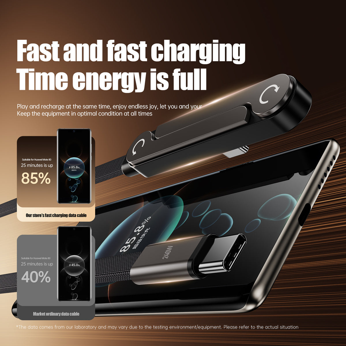 Hot Sale 240W Folding Bracket Weaving Bend Fast Charging Data Cable Type C to Type C 1.5M Zinc Alloy PD Cable with Phone Holder